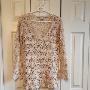 Newport News Beige Crochet Blouse